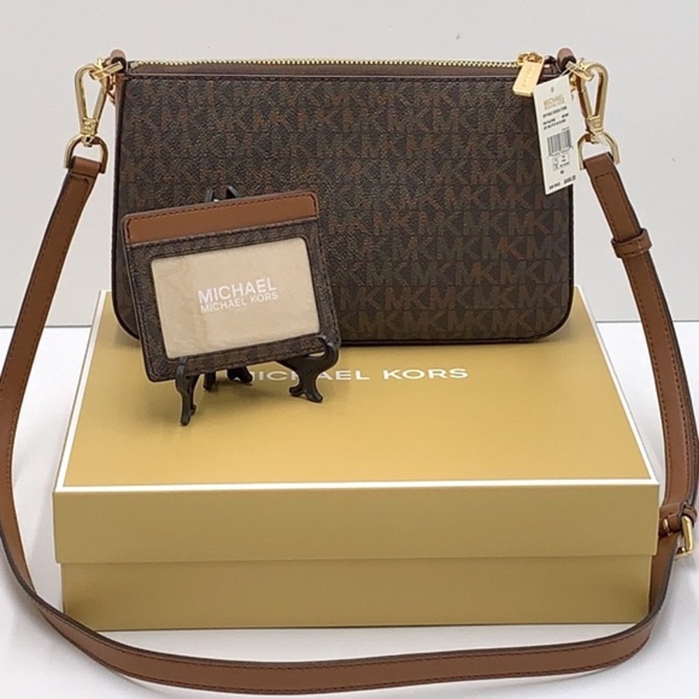 MICHAEL KORS GIFTABLE SHOULDER BAG & CARD HOLDER BOXED SET BROWN SIGNATURE COLOR - Picture 8 of 16